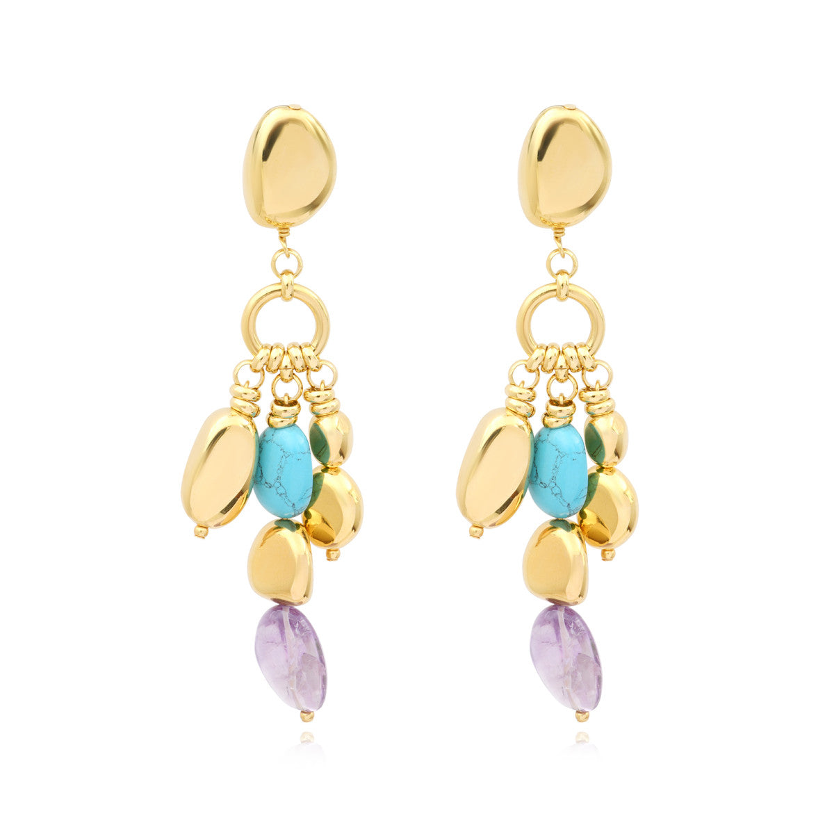 Boucles d'oreilles clips cascade Loulou en métal doré et pierres fines - multicolore Multi