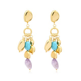 Boucles d'oreilles clips cascade Loulou en métal doré et pierres fines - multicolore Multi