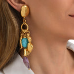 Boucles d'oreilles clips cascade Loulou en métal doré et pierres fines - multicolore Multi