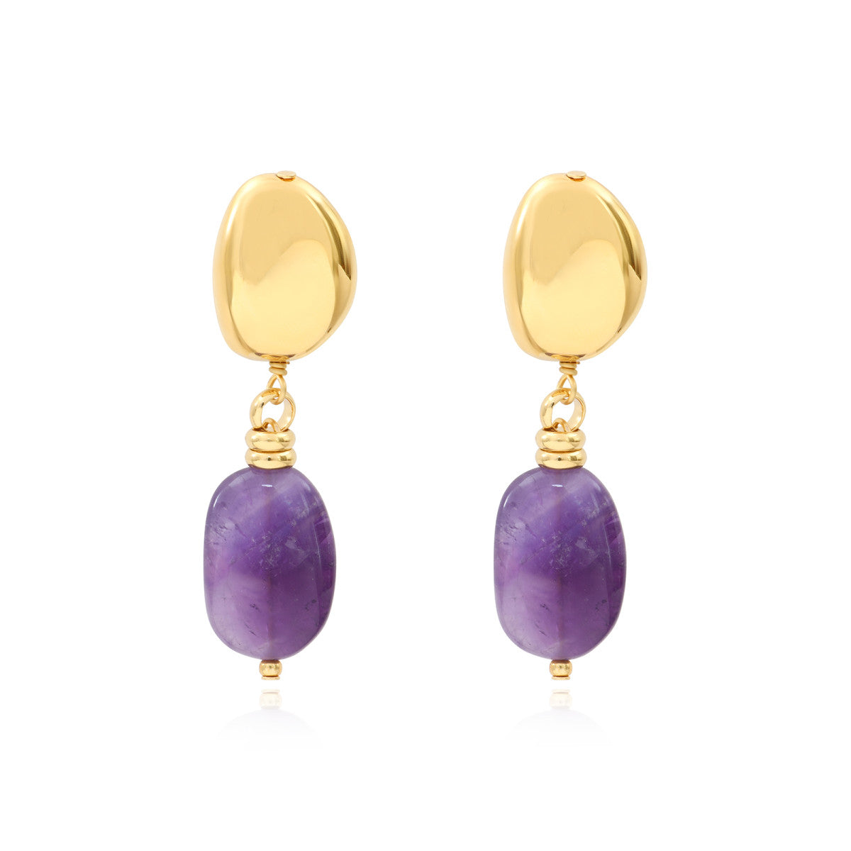 Petites boucles d'oreilles clips Loulou en métal doré et améthyste - violet Amethyste