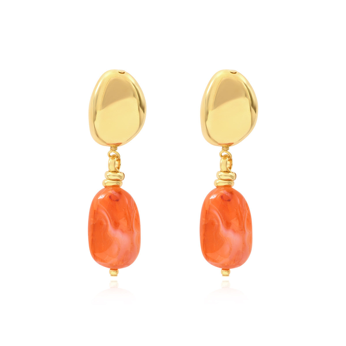 Petites boucles d'oreilles clips Loulou en métal doré et cornaline - orange Cornaline