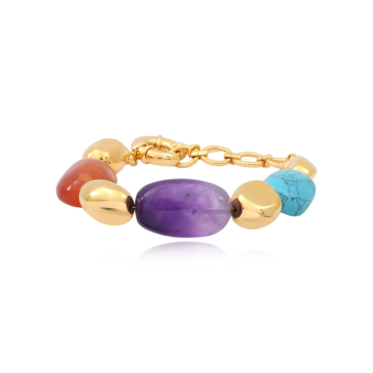 Bracelet Loulou réglable en métal doré et pierres de couleurs - multicolore Multi