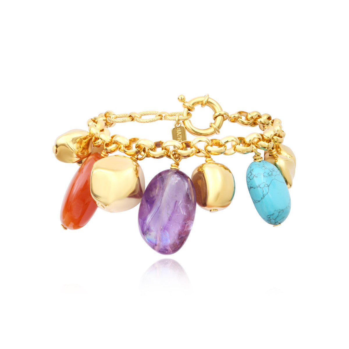 Bracelet chaîne réglable Loulou en métal doré et pierres de couleurs - multicolore Multi