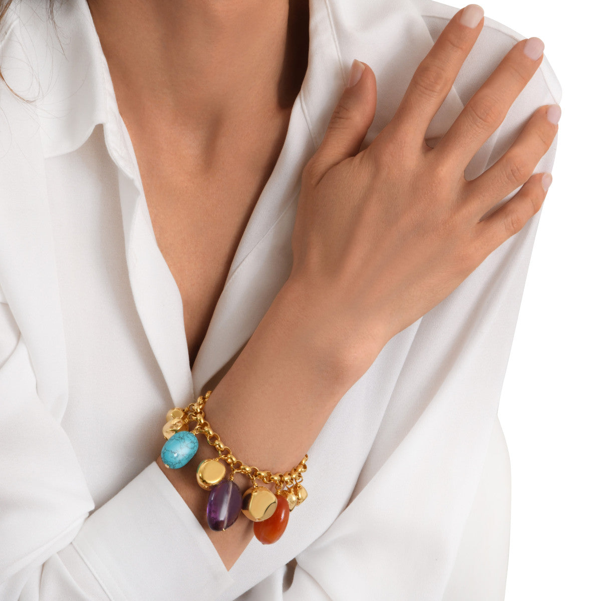 Bracelet chaîne réglable Loulou en métal doré et pierres de couleurs - multicolore Multi