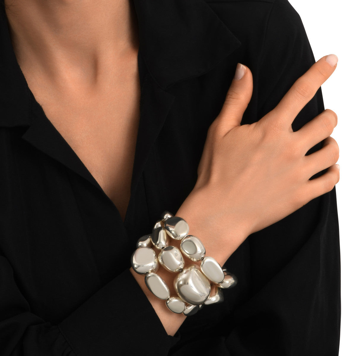 Bracelet large réglable Loulou en métal argenté - argent Argent