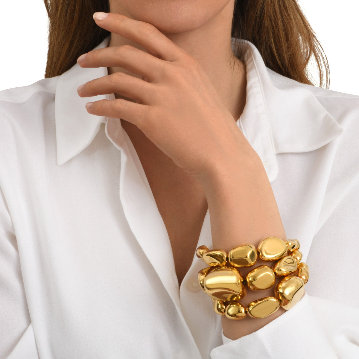 Bracelet large réglable Loulou en métal doré à l'or fin - doré Or