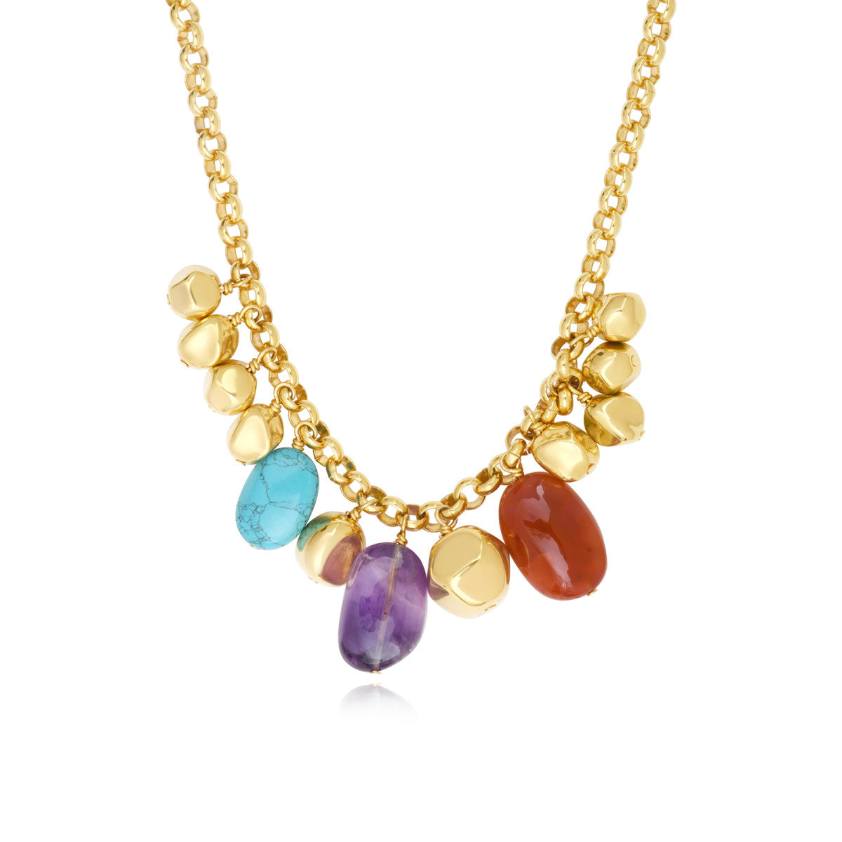 Collier maillons réglable Loulou en métal doré et pierres de couleurs - multicolore Multi