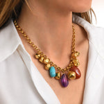 Collier maillons réglable Loulou en métal doré et pierres de couleurs - multicolore Multi