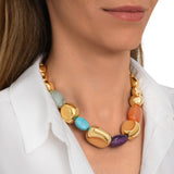 Collier réglable Loulou en métal doré et pierres de couleurs - multicolore Multi