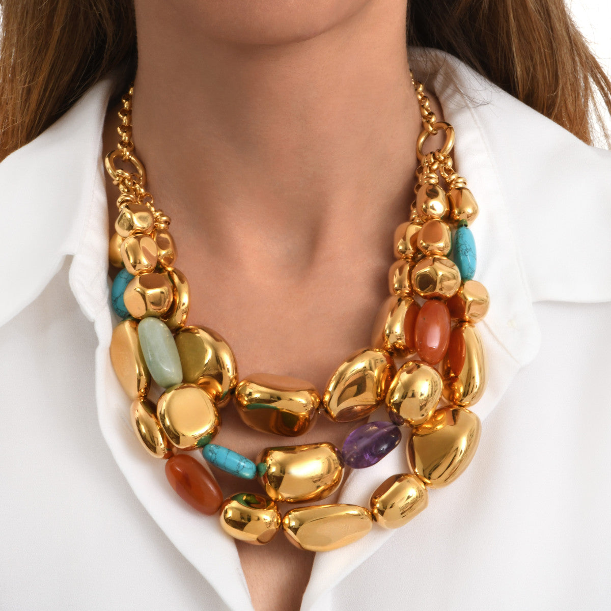 Collier plastron Loulou en métal doré et pierres de couleurs - multicolore Multi