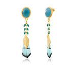 Boucles d'oreilles longues percées Alizia plumes et métal doré - bleu Bleu turquoise
