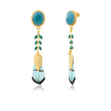 Boucles d'oreilles longues percées Alizia plumes et métal doré - bleu Bleu turquoise