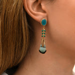 Boucles d'oreilles longues percées Alizia plumes et métal doré - bleu Bleu turquoise