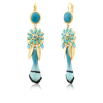 Boucles d'oreilles dormeuses longues Alizia plumes et soie - bleu Bleu turquoise