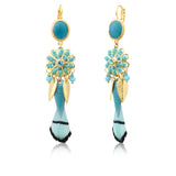 Boucles d'oreilles dormeuses longues Alizia plumes et soie - bleu Bleu turquoise
