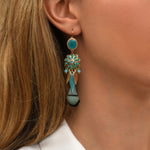 Boucles d'oreilles dormeuses longues Alizia plumes et soie - bleu Bleu turquoise