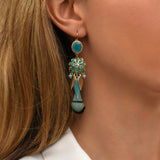 Boucles d'oreilles dormeuses longues Alizia plumes et soie - bleu Bleu turquoise