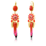 Boucles d'oreilles dormeuses longues Alizia plumes et soie - fuchsia Rose rouge