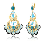 Boucles d'oreilles dormeuses pendantes Alizia plumes et perles - bleu Bleu turquoise