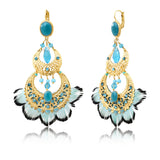 Boucles d'oreilles dormeuses pendantes Alizia plumes et perles - bleu Bleu turquoise