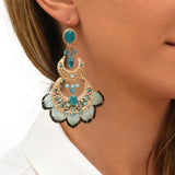 Boucles d'oreilles dormeuses pendantes Alizia plumes et perles - bleu Bleu turquoise