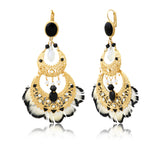 Boucles d'oreilles dormeuses pendantes Alizia plumes et perles - noir Noir blanc
