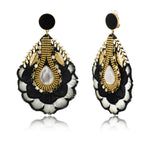 Boucles d'oreilles clips Alizia plumes et strass - noir Noir blanc