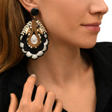 Boucles d'oreilles clips Alizia plumes et strass - noir Noir blanc
