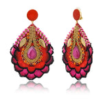 Boucles d'oreilles clips Alizia plumes et strass - fuchsia Rose rouge