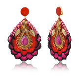 Boucles d'oreilles clips Alizia plumes et strass - fuchsia Rose rouge