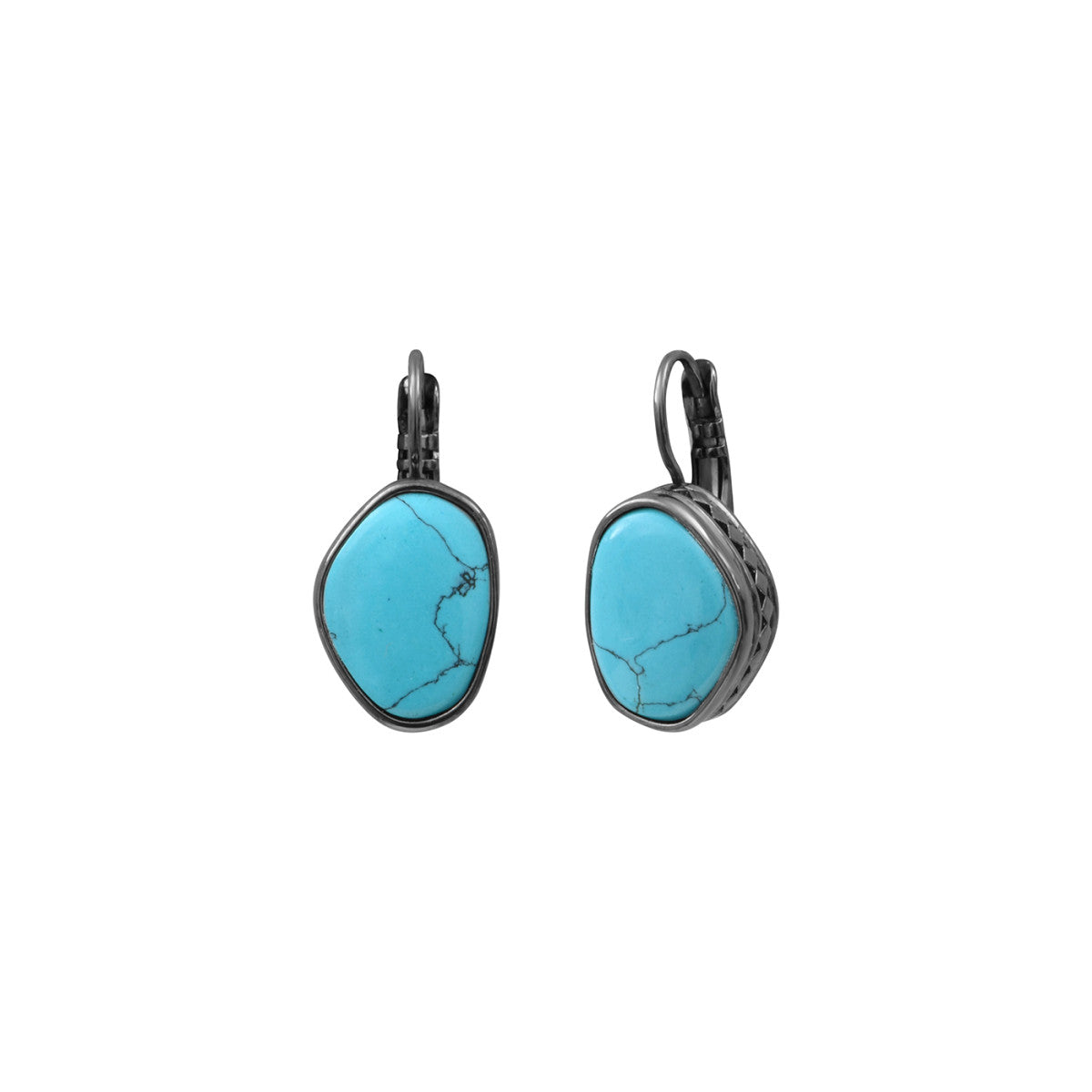 Boucles d'oreilles dormeuses Noto en métal ruthénium et turquoise composite - bleu Ruthenium turquoise