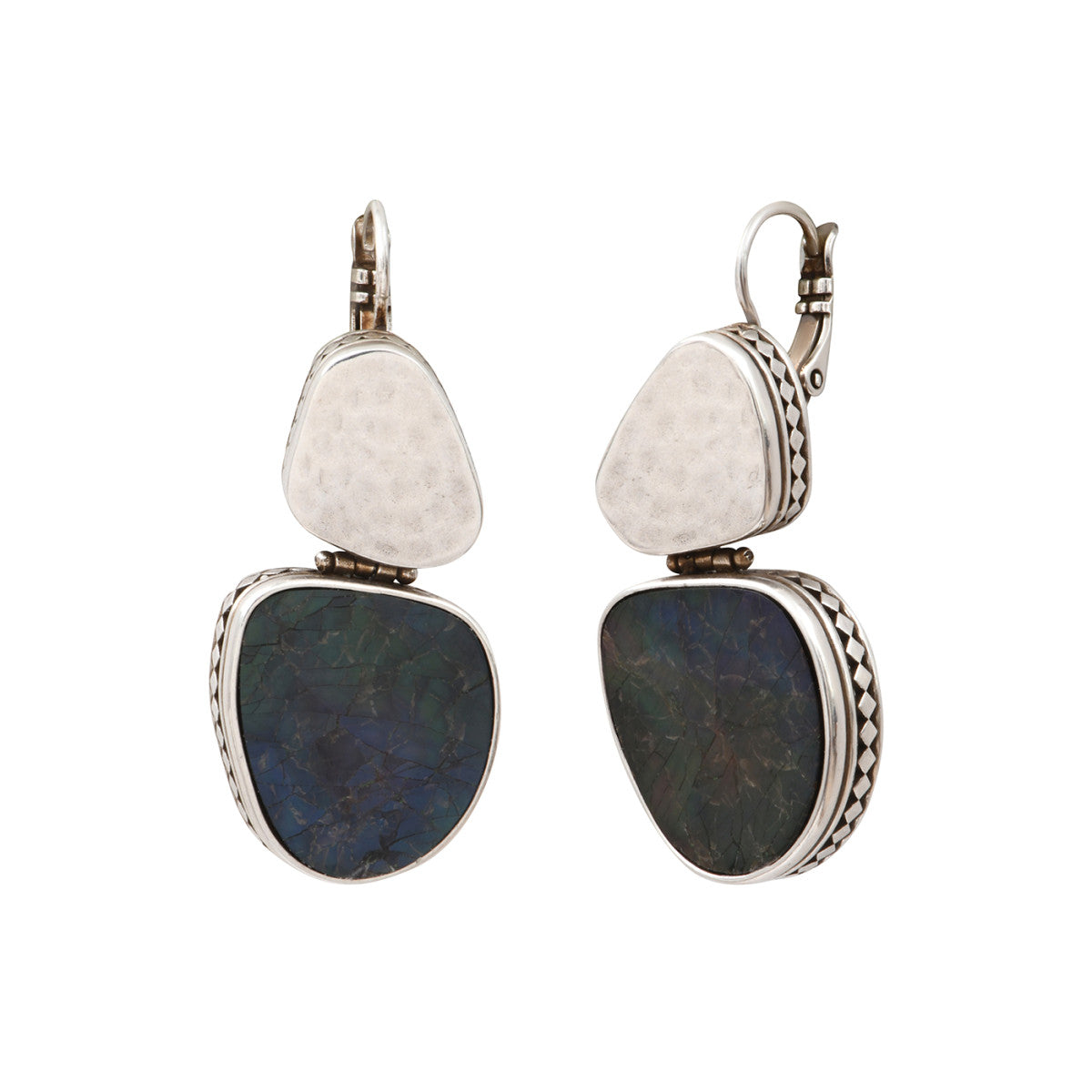 Boucles d'oreilles dormeuses Noto en métal argenté et nacre - noir et blanc Argent noir