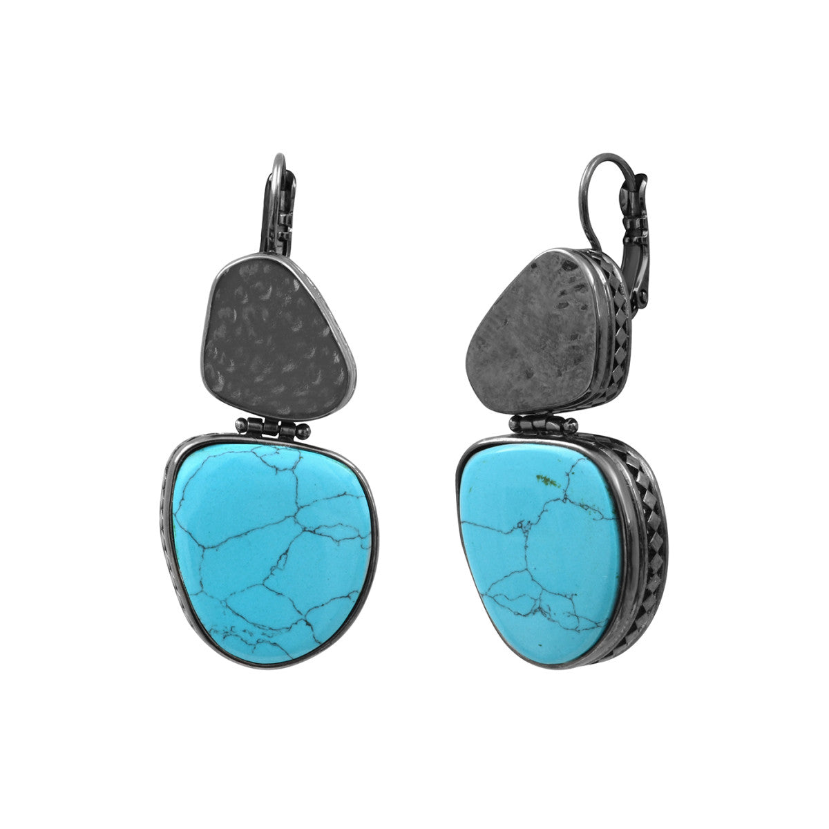 Boucles d'oreilles dormeuses Noto en métal ruthénium nacre et turquoise composite - bleu Ruthenium turquoise