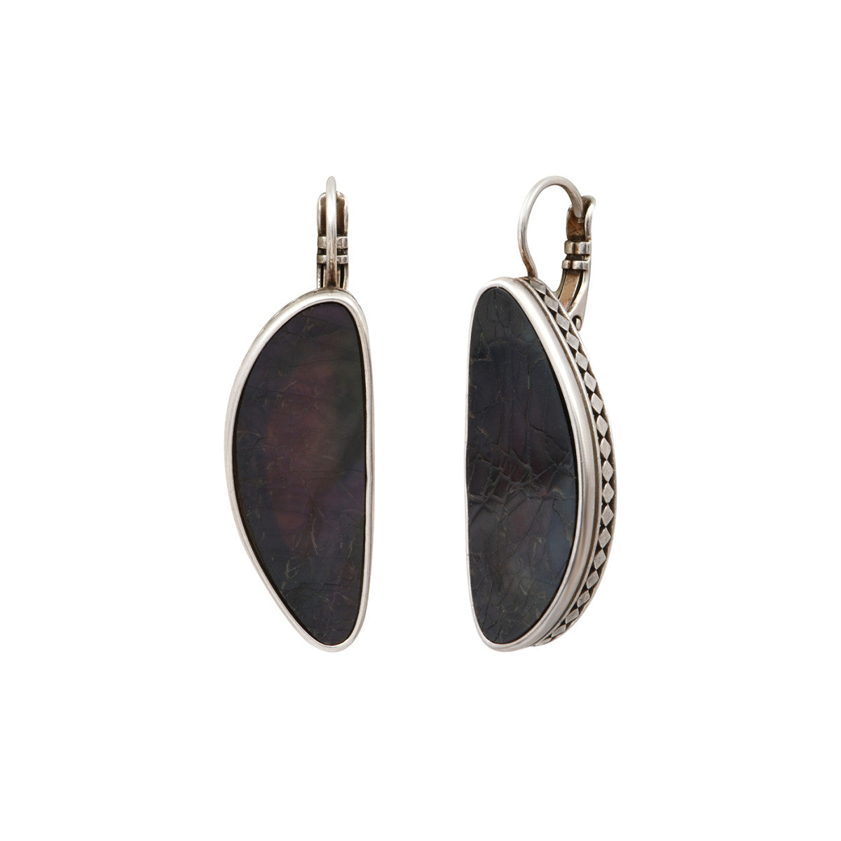 Boucles d'oreilles dormeuses Noto en nacre et métal argenté - noir Argent noir