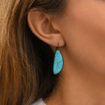 Boucles d'oreilles dormeuses Noto en turquoise composite et métal ruthénium - bleu Ruthenium turquoise