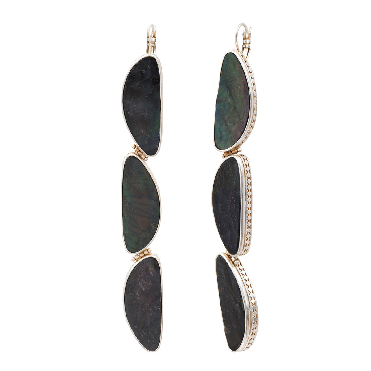 Boucles d'oreilles dormeuses longues Noto en métal argenté et nacre grise - noir Argent noir