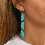 Boucles d'oreilles dormeuses longues Noto en métal ruthénium et turquoise composite - bleu Ruthenium turquoise
