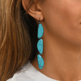 Boucles d'oreilles dormeuses longues Noto en métal ruthénium et turquoise composite - bleu Ruthenium turquoise