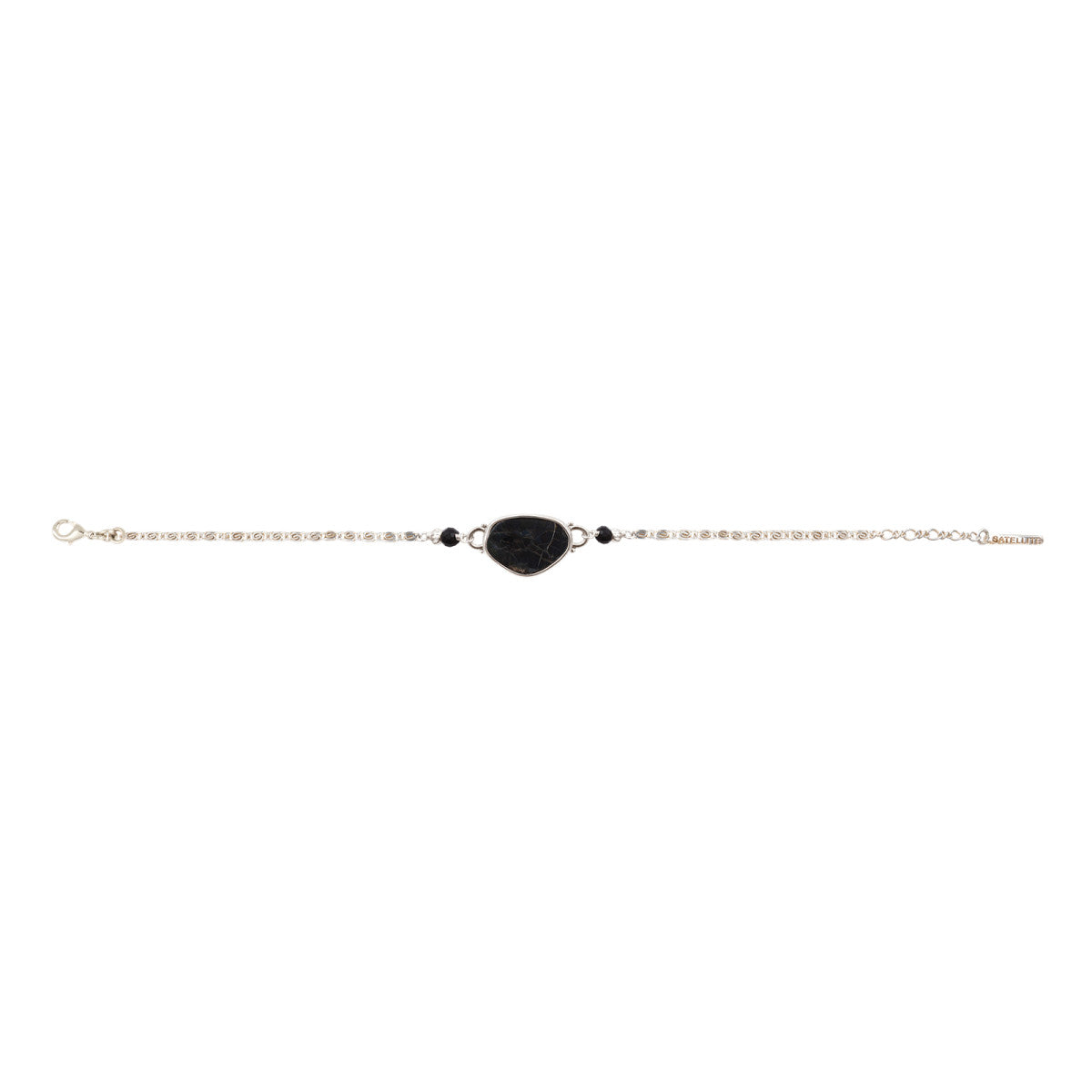 Bracelet fin Noto en métal argenté nacre et onyx - noir Argent noir