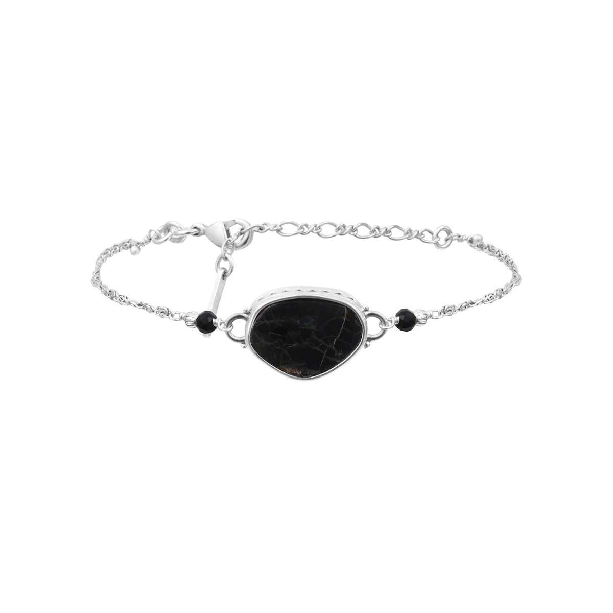 Bracelet fin Noto en métal argenté nacre et onyx - noir Argent noir