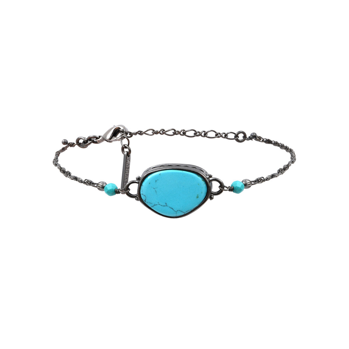 Bracelet fin Noto en métal ruthénium et turquoise composite - bleu Ruthenium turquoise