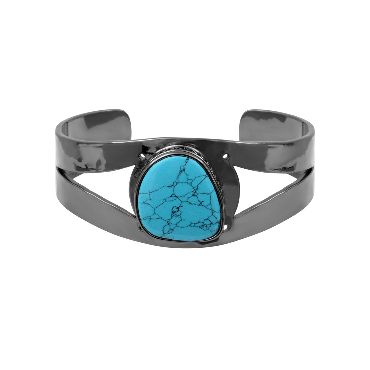 Bracelet manchette ajustable Noto en métal ruthénium et turquoise composite - bleu Ruthenium turquoise