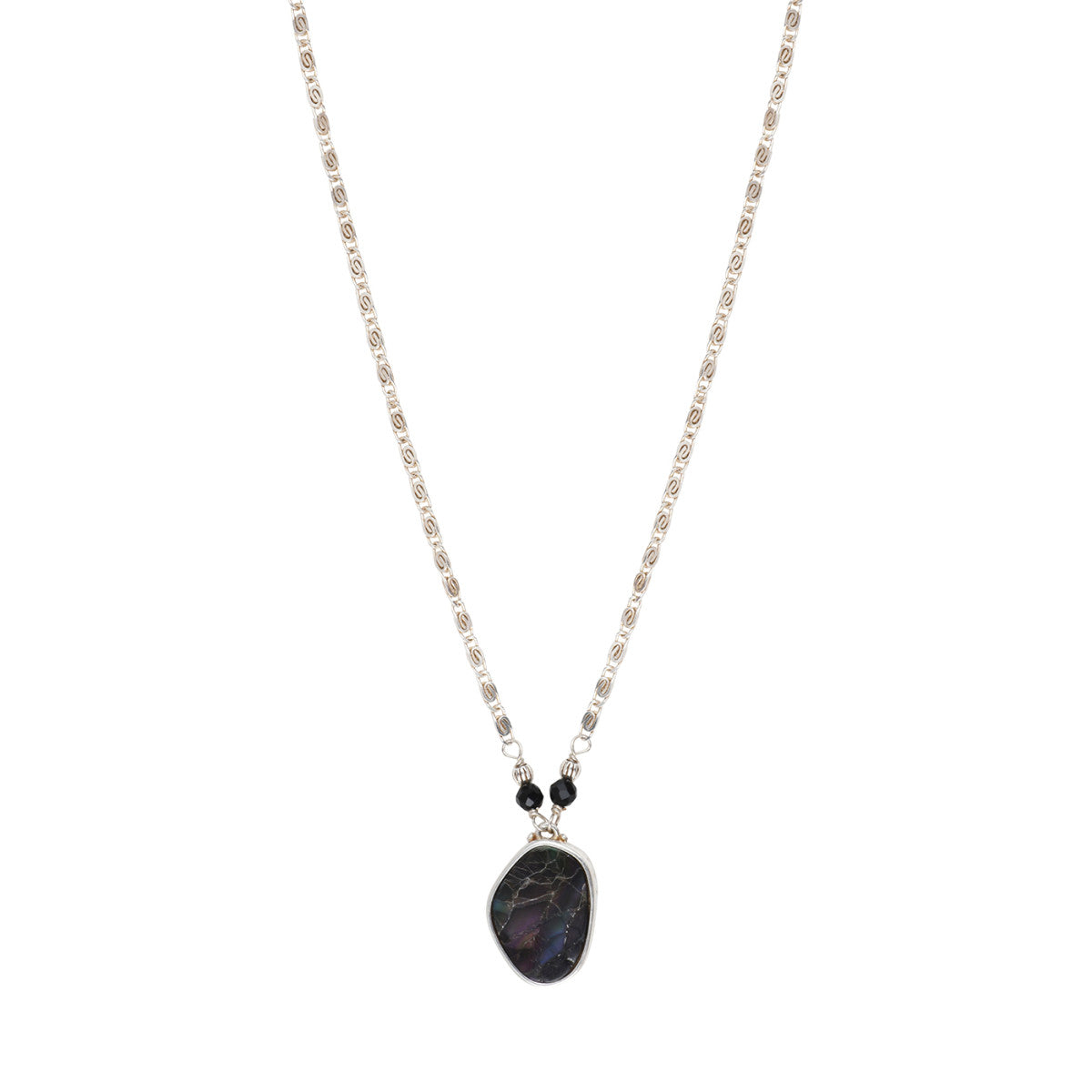 Collier pendentif Noto en métal argenté onyx et nacre - noir Argent noir