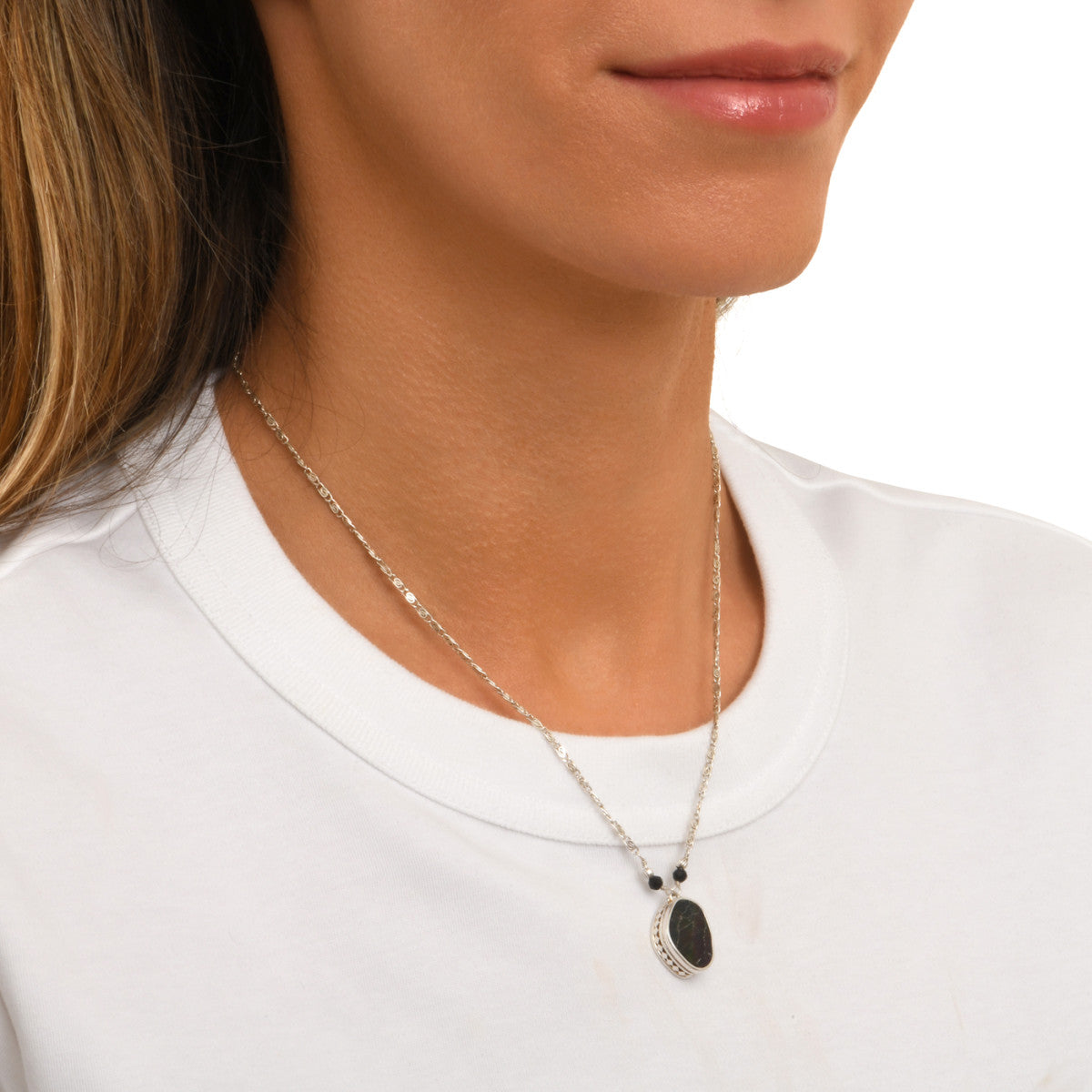Collier pendentif Noto en métal argenté onyx et nacre - noir Argent noir