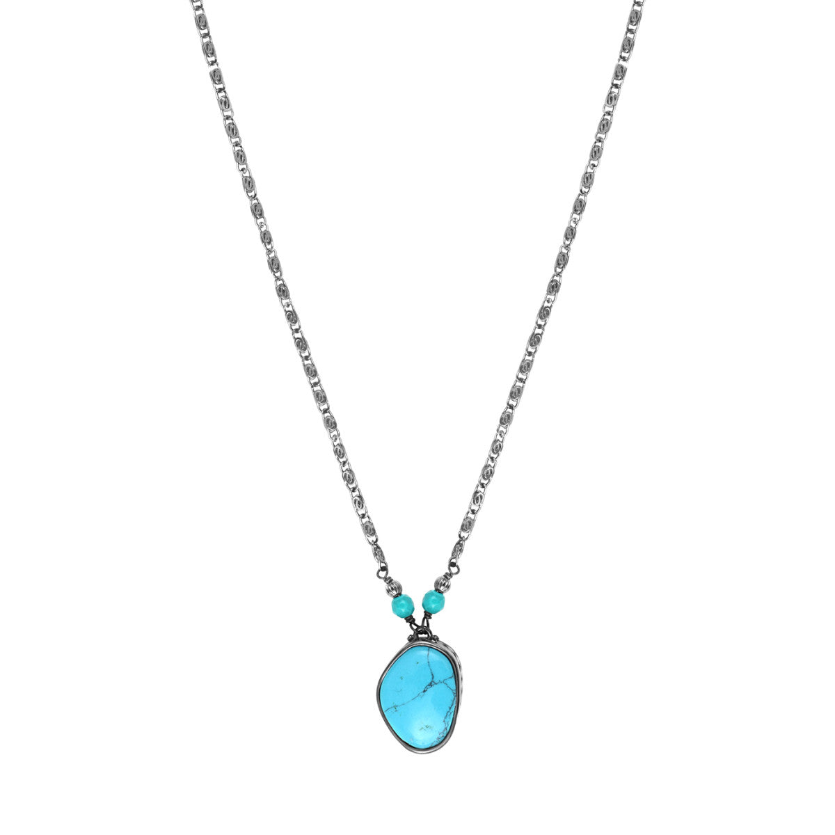 Collier pendentif Noto en métal ruthénium et turquoise composite - bleu Ruthenium turquoise