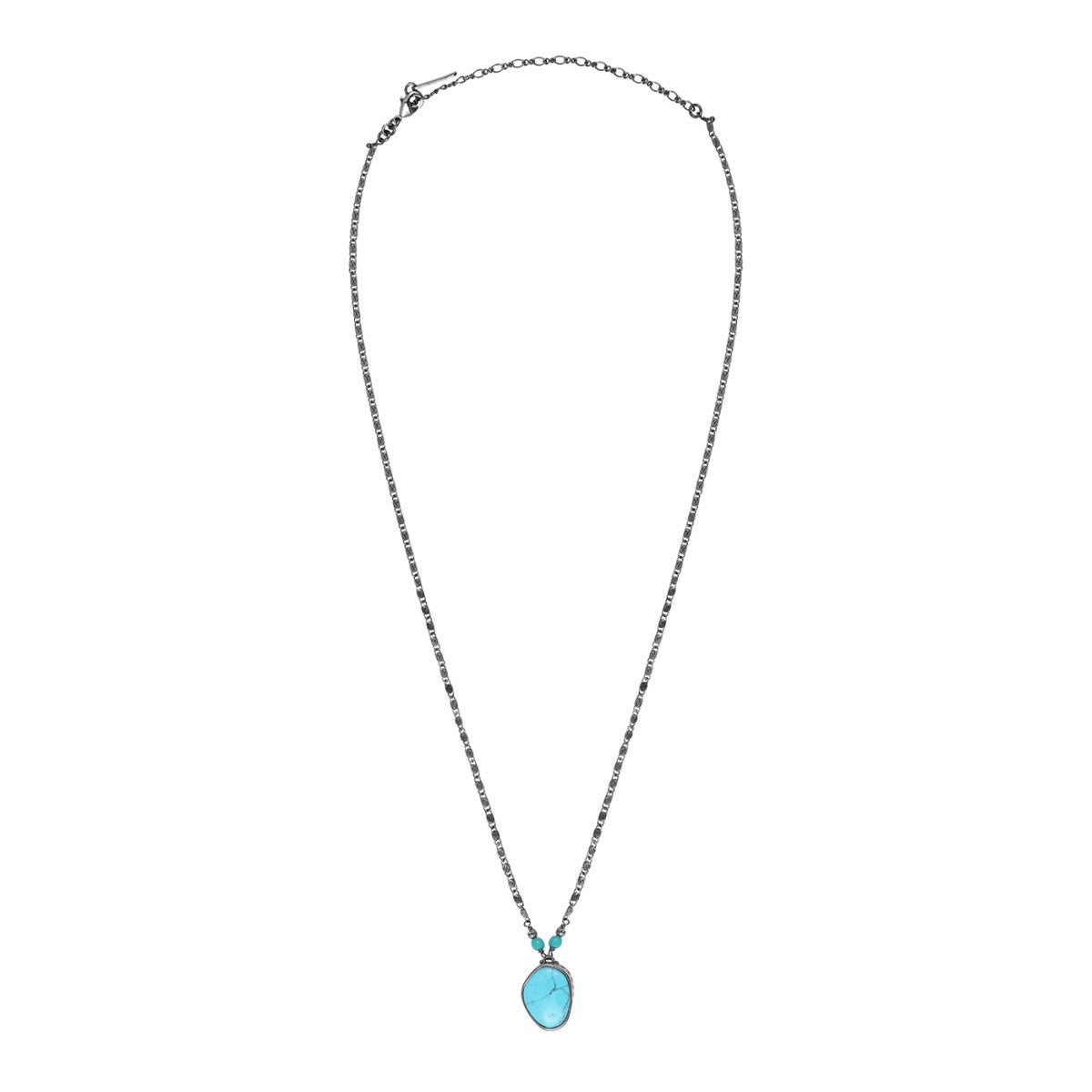 Collier pendentif Noto en métal ruthénium et turquoise composite - bleu Ruthenium turquoise
