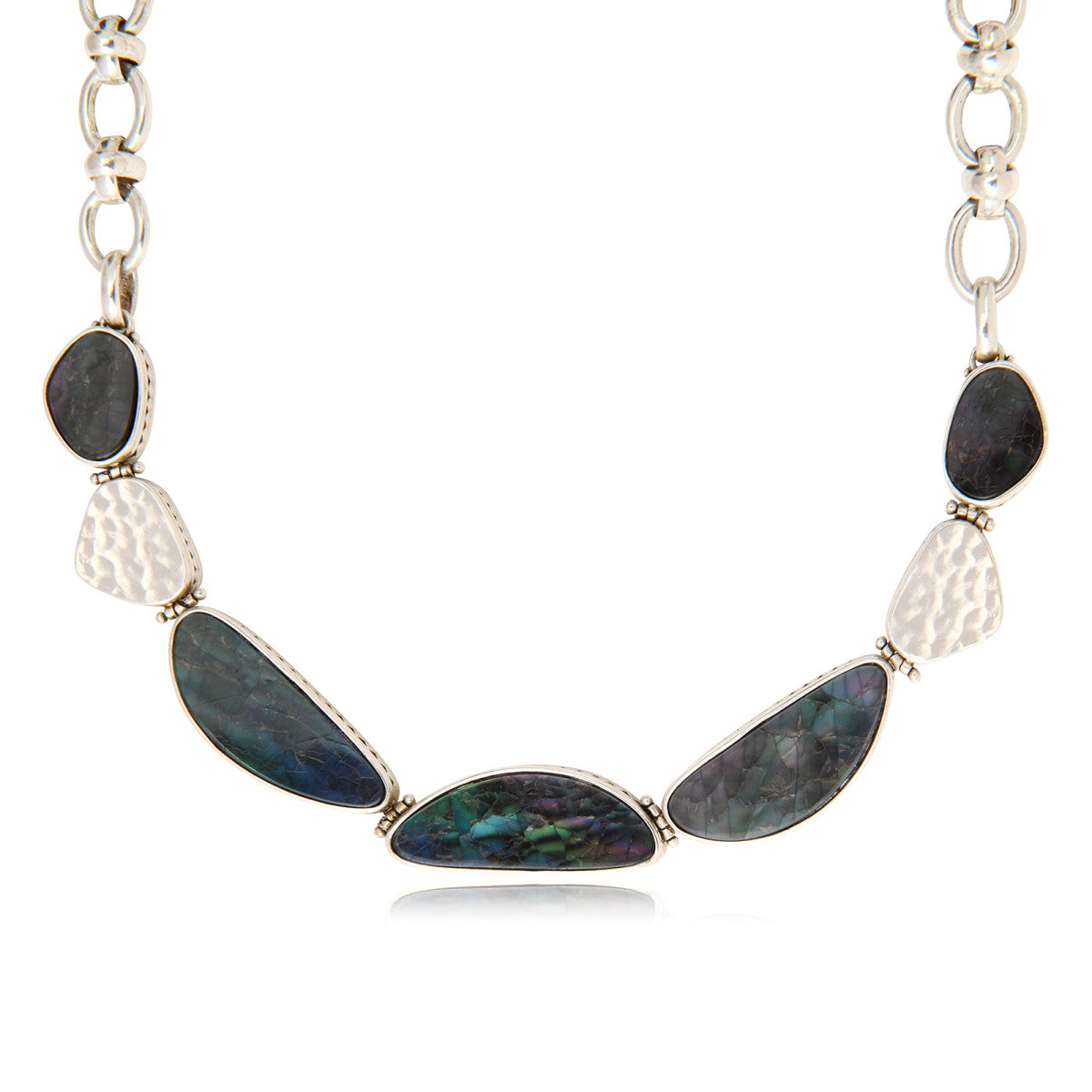 Collier plastron Noto en métal argenté et nacre grise - noir Argent noir