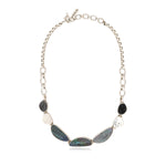 Collier plastron Noto en métal argenté et nacre grise - noir Argent noir