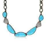 Collier plastron Noto en métal ruthénium et turquoise composite - bleu Ruthenium turquoise