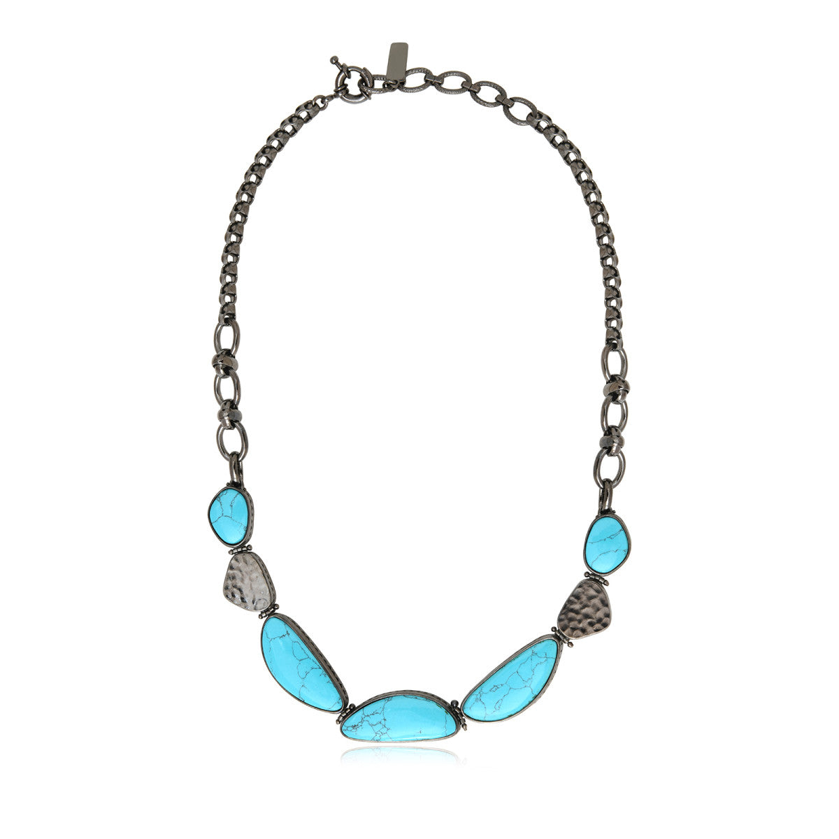 Collier plastron Noto en métal ruthénium et turquoise composite - bleu Ruthenium turquoise